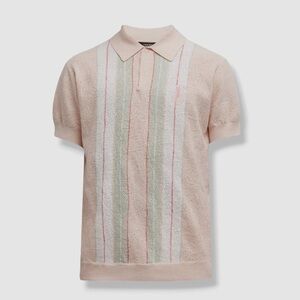 NEW TWENTY MONTREAL Men's Identity Gauze Knit Polo Shirt In Pale Pink Large